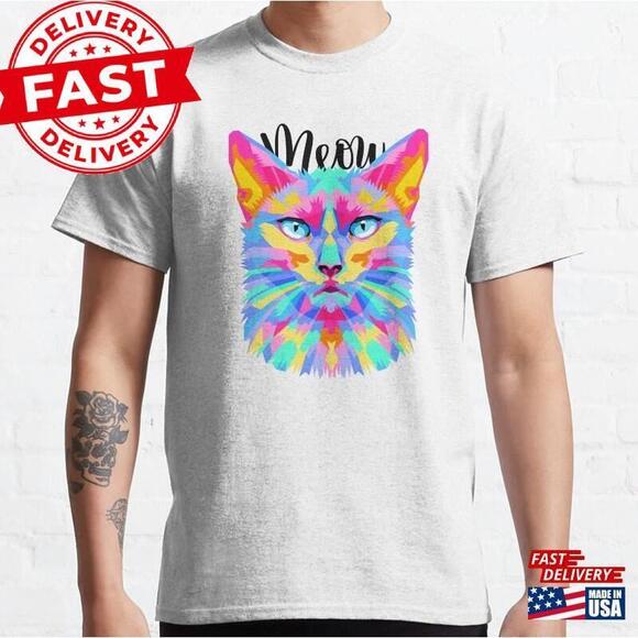 Tops - Meow E Colorful Cat Classic T-Shirt Unisex